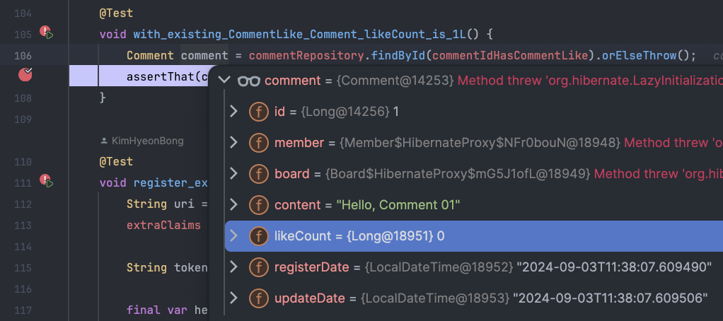 comment that repository returns has 0 likeCount